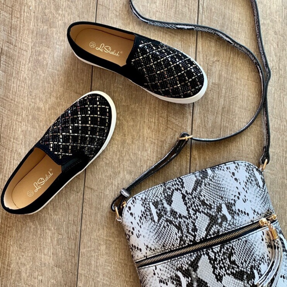 Black Rhinetones White Platform Slip-On Sneaker - Picture 2 of 7